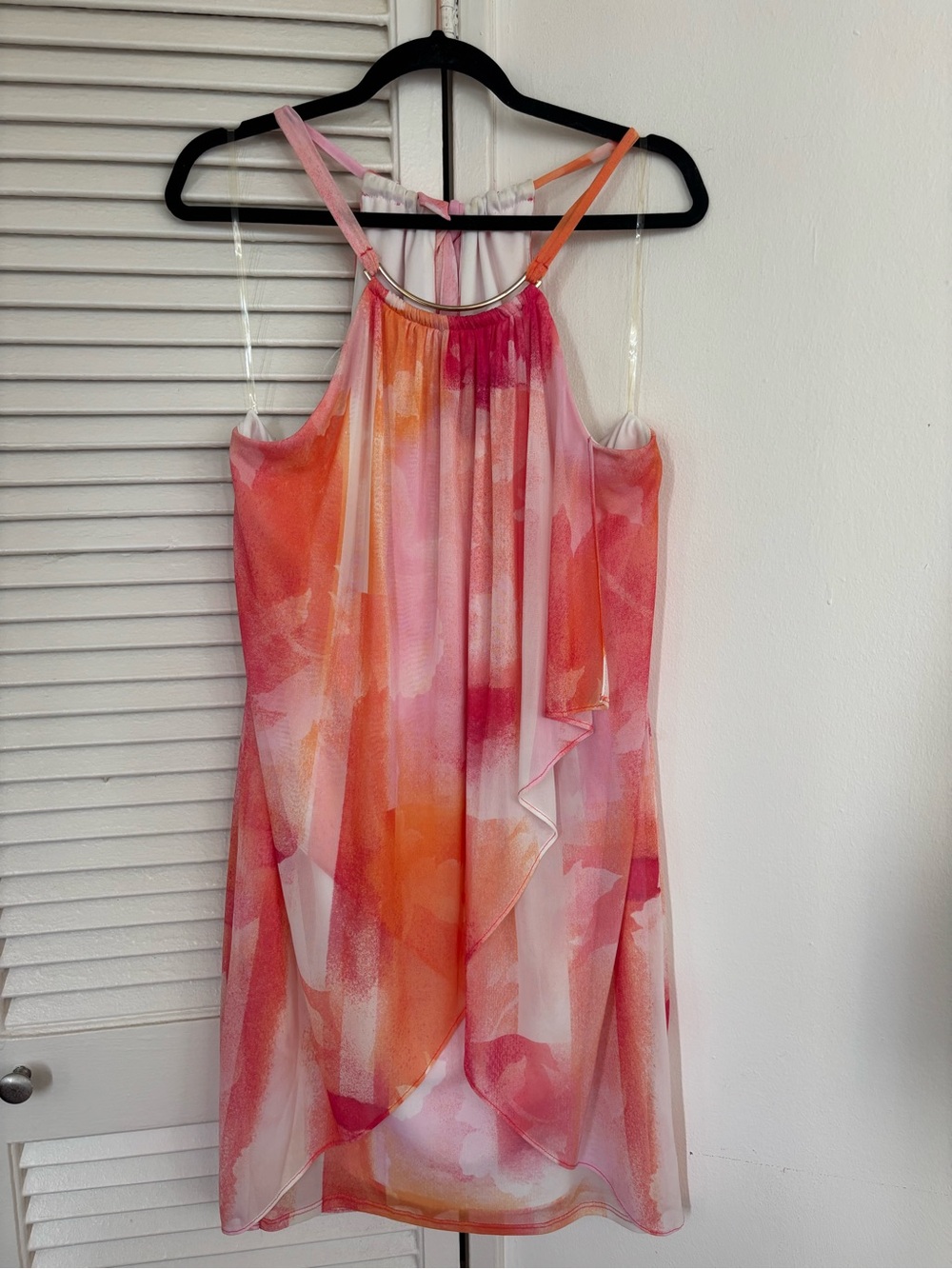 Le Château Pink and Orange Watercolor Halter Dress